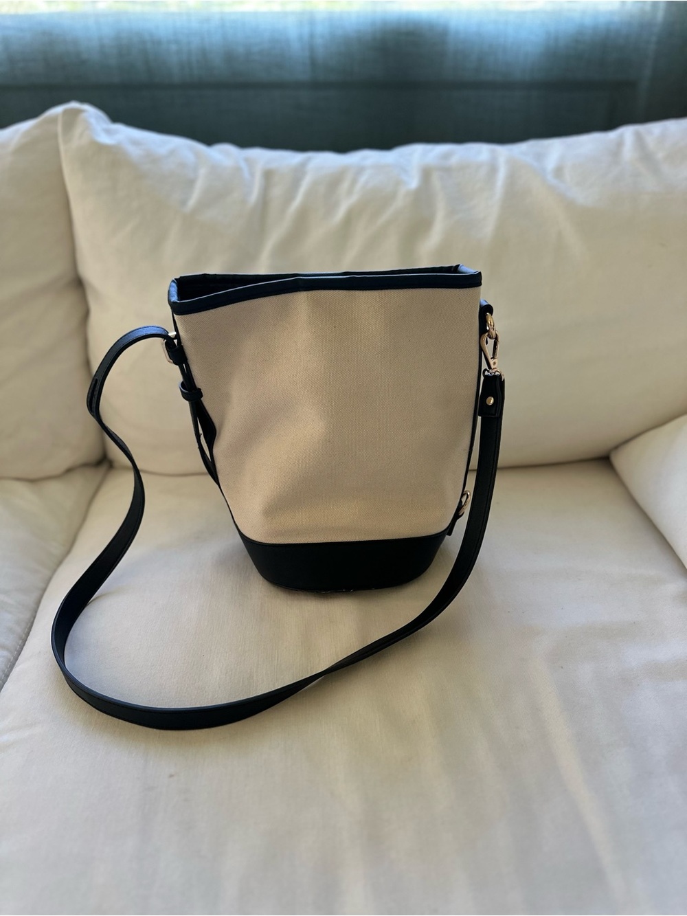 Canvas Bucket Crossbody Bag - Black and Cream